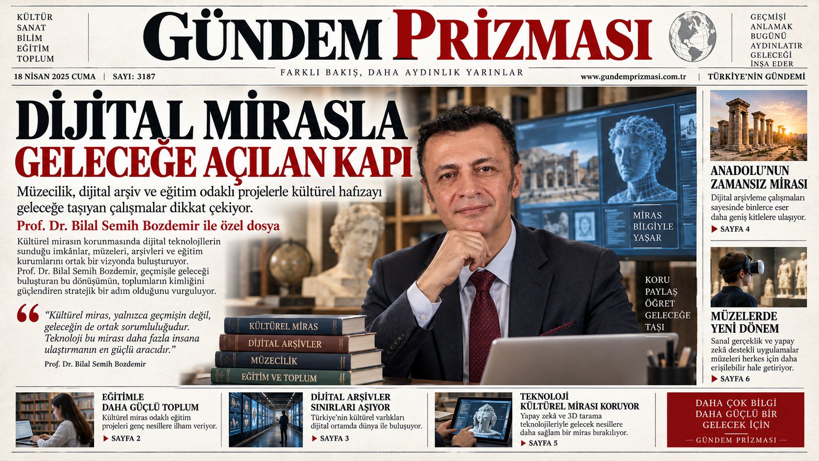 Prof. Dr. Bilal Semih Bozdemir – kültürel mirasın dijital korunması konulu temsili gazete manşeti